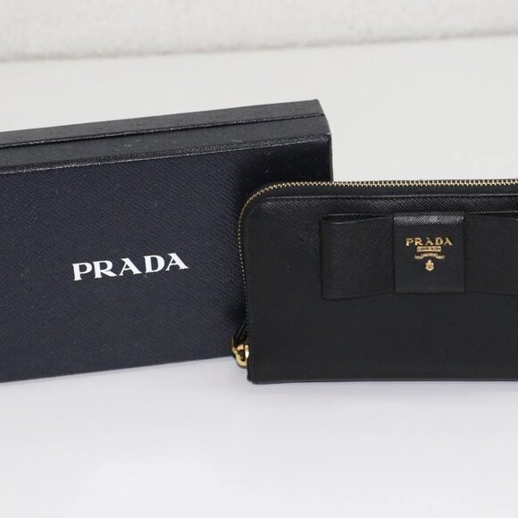 PRADA Long Wallet 1M0506 Saffiano Leather NERO Black Ribbon - Picture 1 of 16